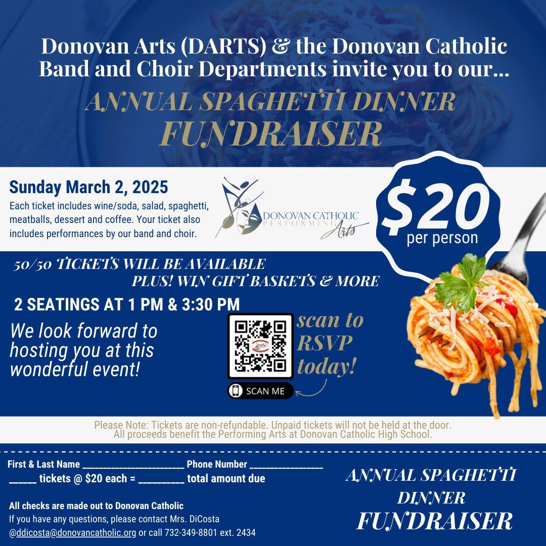 \ud83c\udf5d DARTS & Donovan Band and Choir Annual Spaghetti Dinner Fundraiser 