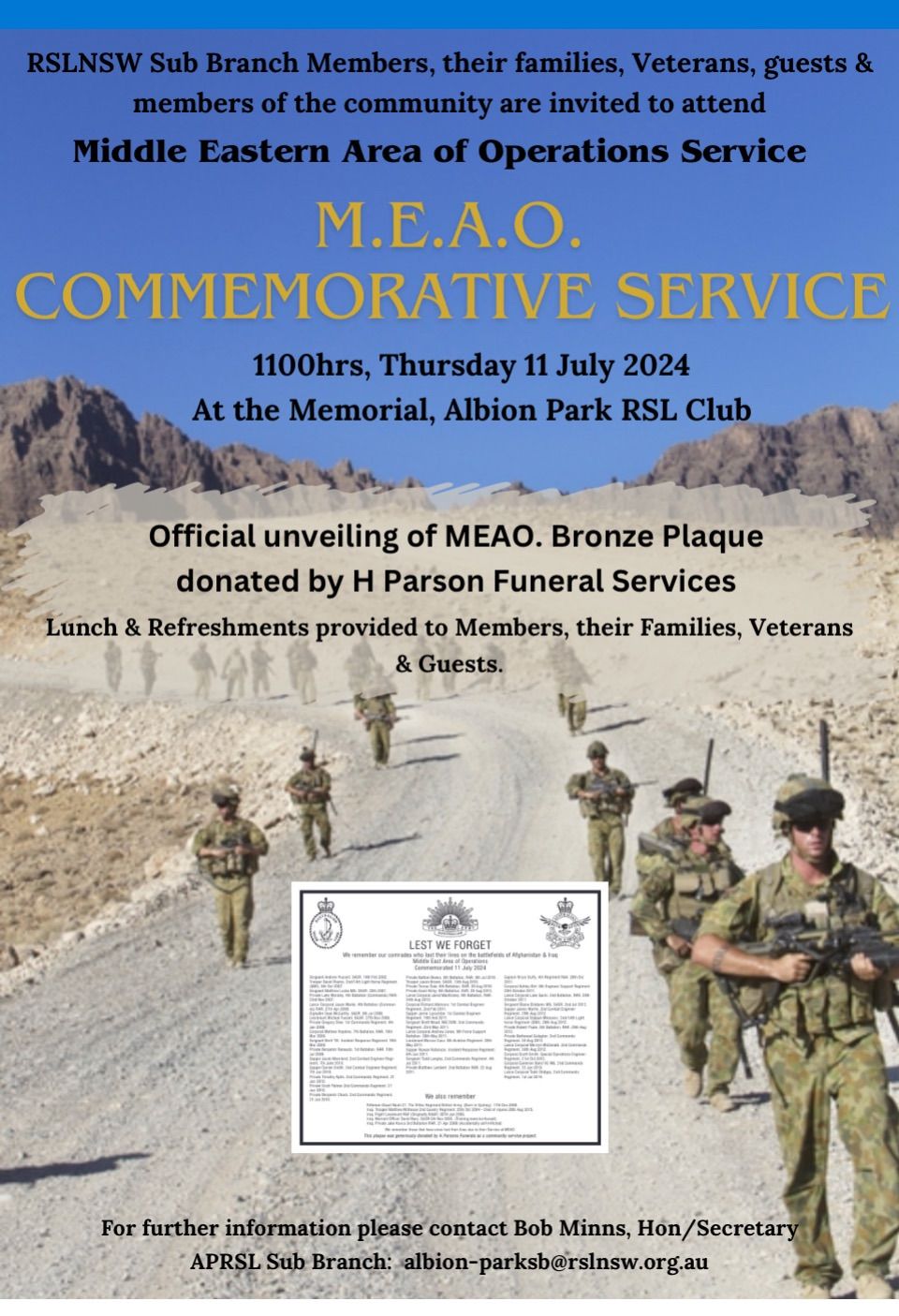 Middle East Area of Operation (MEAO) Commemoration Service at Memorial