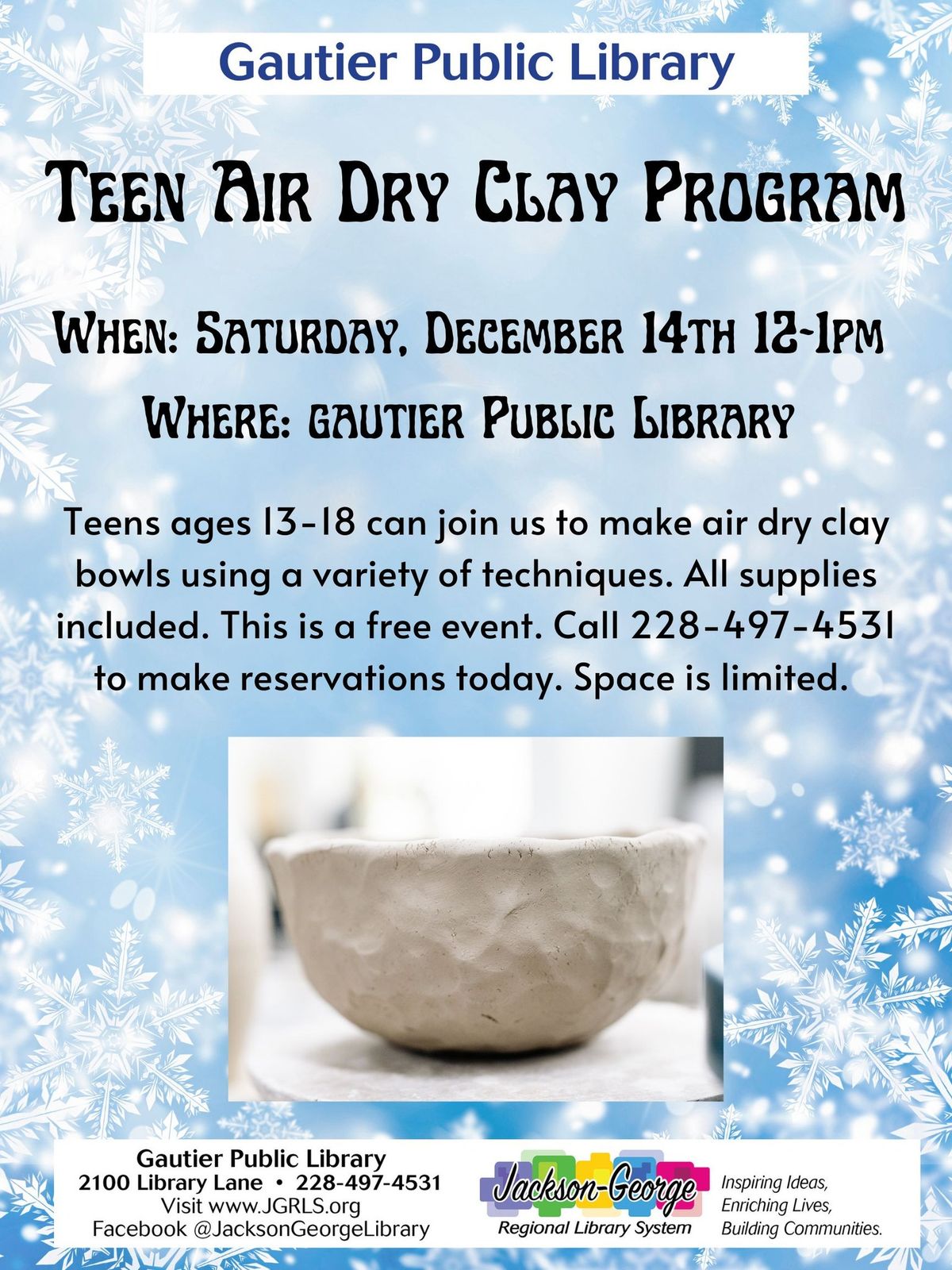 \ud83c\udfa8 Teen Air Dry Clay Program at Gautier Public Library! \ud83c\udfa8