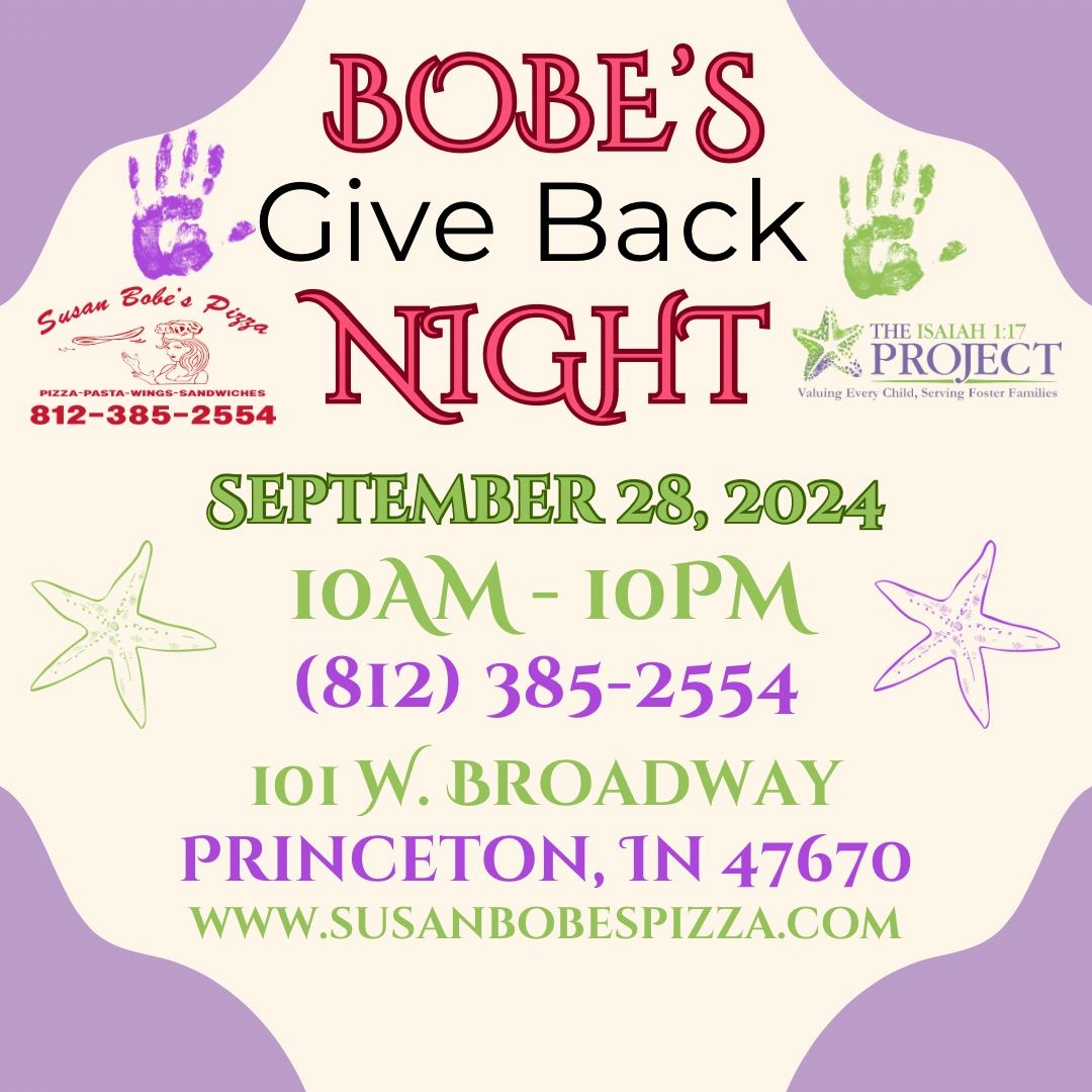 Susan Bobe\u2019s Pizza Give Back Night! 