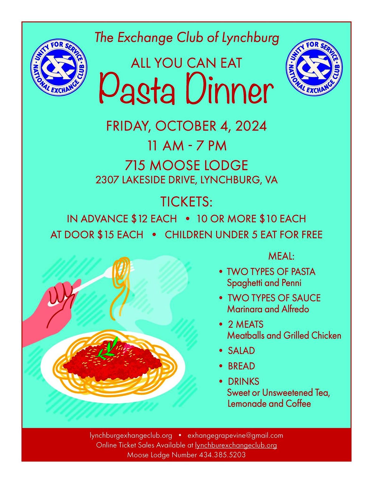 The Exchange Club of Lynchburg Pasta Dinner