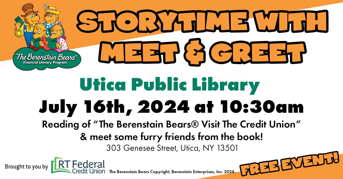 RTFCU Presents The Berenstain Bears\u00ae Financial Literacy Program Storytime w\/ Meet & Greet