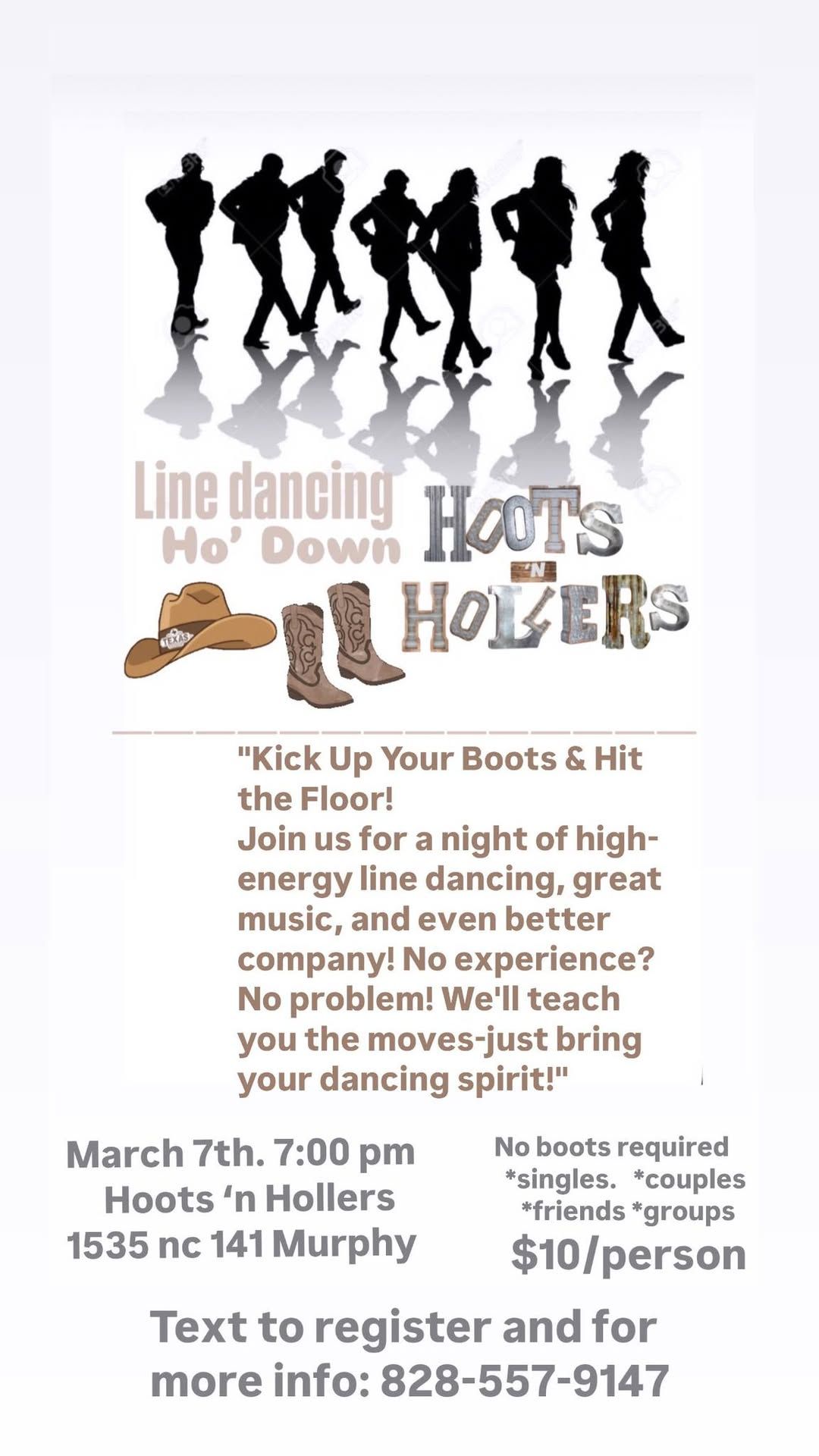 Hoots \u2018n hollers ho\u2019 down line dancing fun!