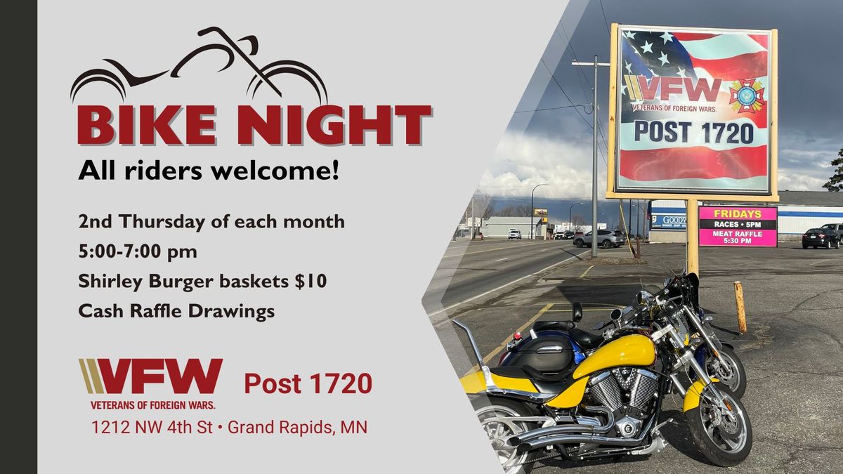 Bike Night! 2nd Thursday of each month. All riders are welcomed.