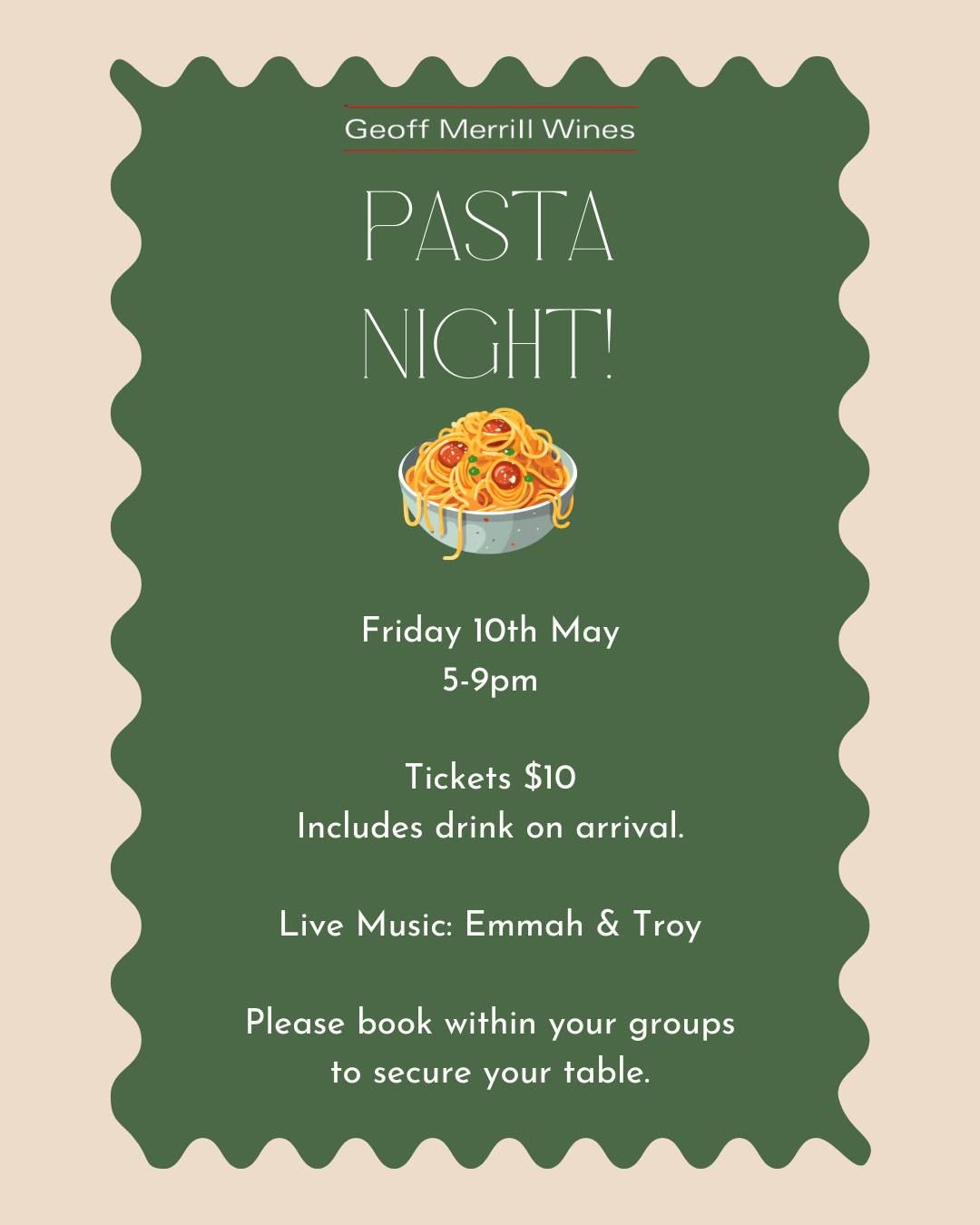 SOLD OUT!! Pasta Night at Geoff Merrill Wines