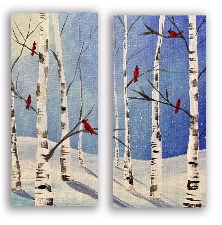 Couples Paint & Sip "Cardinal Forest" - BYOB and make it a Party! No experience needed.