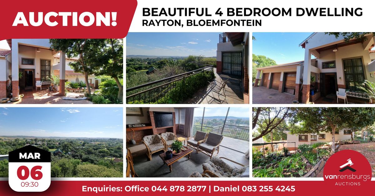 AUCTION! BEAUTIFUL PROPERTY WITH 4-BEDROOM DWELLING ON SPACIOUS STAND RAYTON, BLOEMFONTEIN