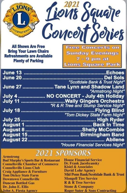 Connellsville Lions Club 2021 Annual Summer Concert