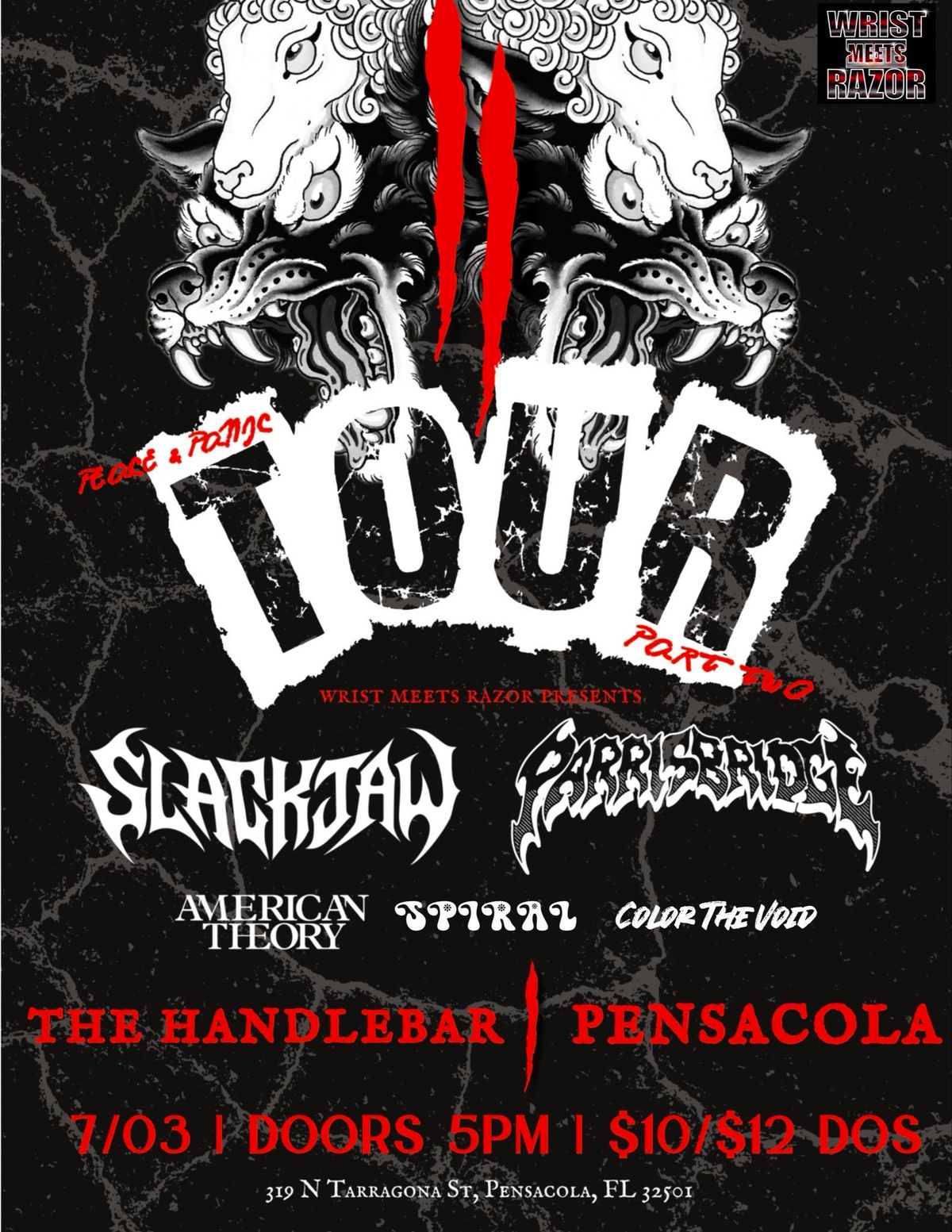 SlackJaw, Parris Bridge, American Theory, Spiral, and Color The Void at The Handlebar