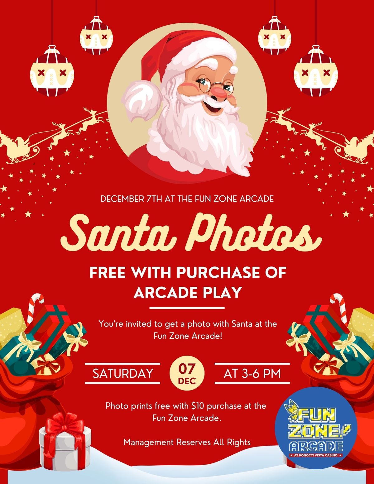 Photos with Santa at Fun Zone Arcade (All Ages)