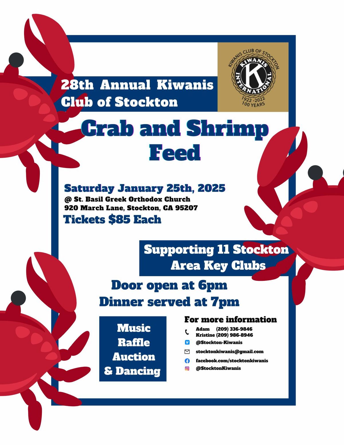 28th Annual Kiwanis Club of Stockton Crab Feed