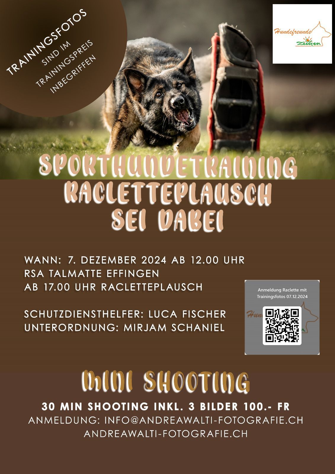 Hundesporttraining mit Fotograf und Racletteplausch