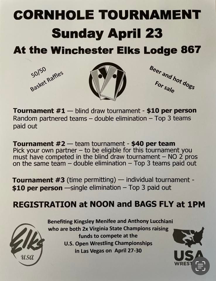 Wrestlers to las vagas cornhole tournament, The Elks Lodge Winchester
