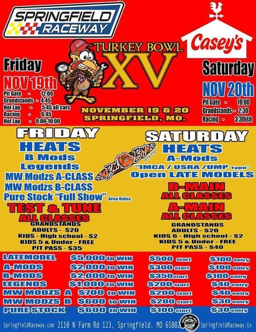 Turkey Bowl XV Open Late Models $5,000 to win IMCA USRA type $2,500 \/ B Mods $2,000