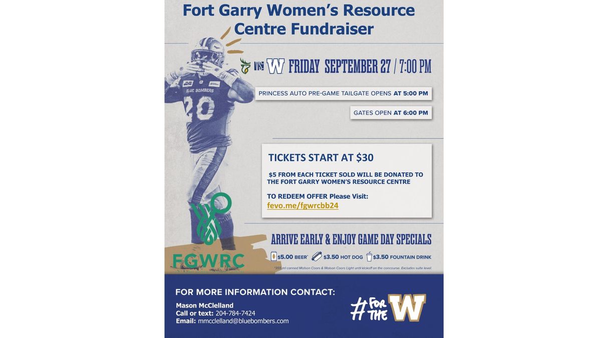 Fort Garry Women's Resource Centre Fundraiser with Winnipeg Blue Bombers