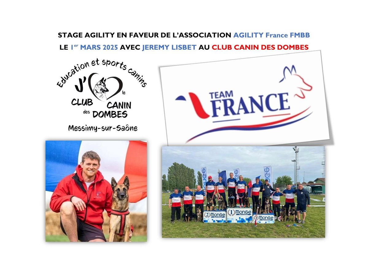 Stage Agility avec J\u00e9r\u00e9my Lisbet au profit de l'association Agility France FMBB