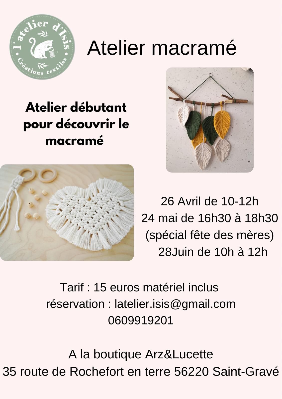 Atelier Macram\u00e9 pour d\u00e9butant par Sandra de l'Aterlier d'Isis