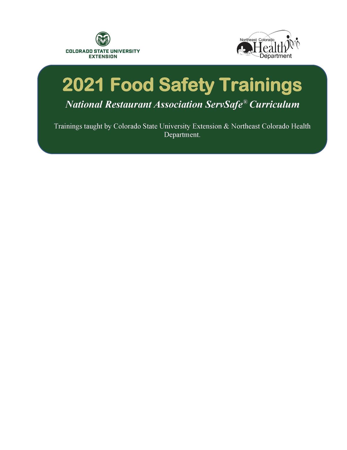 ServSafe - Food Safety for Food Handlers - September
