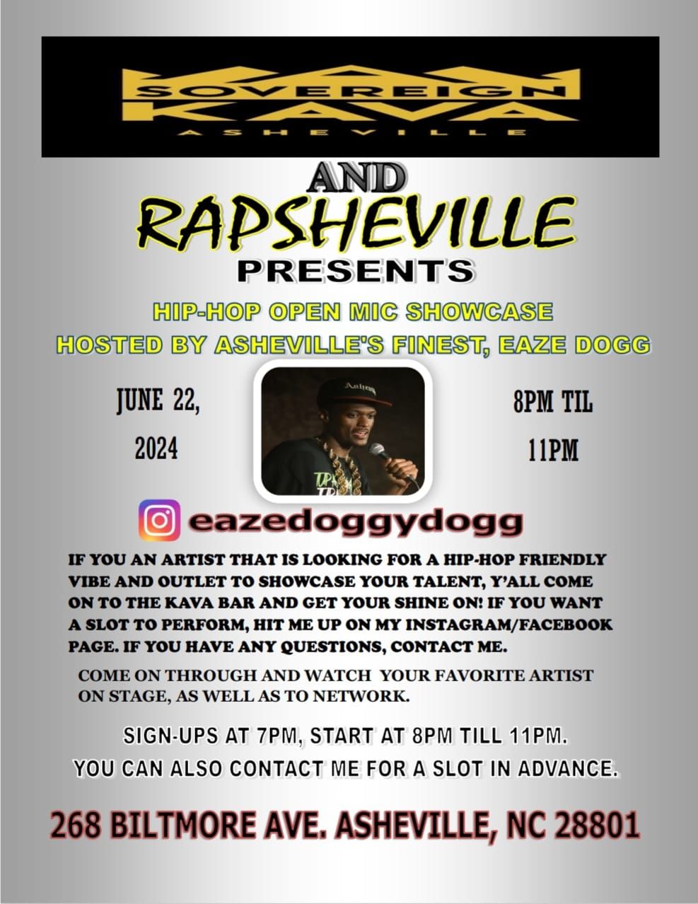 Rapsheville Hip-hop Open Mic Showcase hosted by Eaze Dogg 