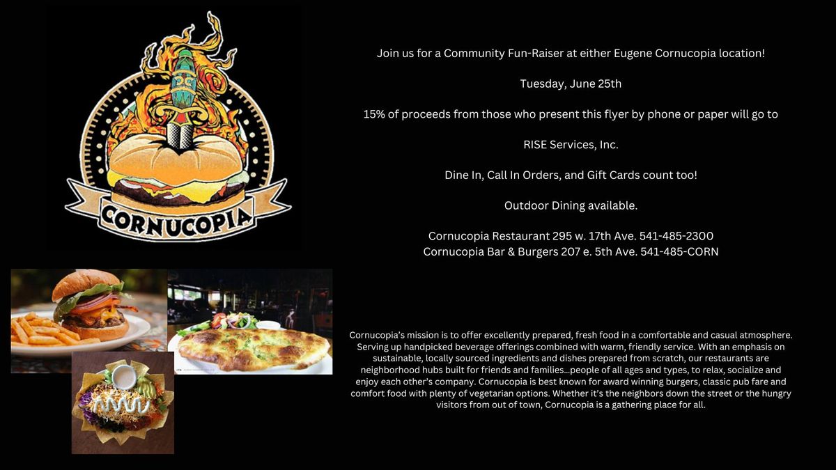 Join us for a Community Fun-Raiser at either Eugene Cornucopia location!