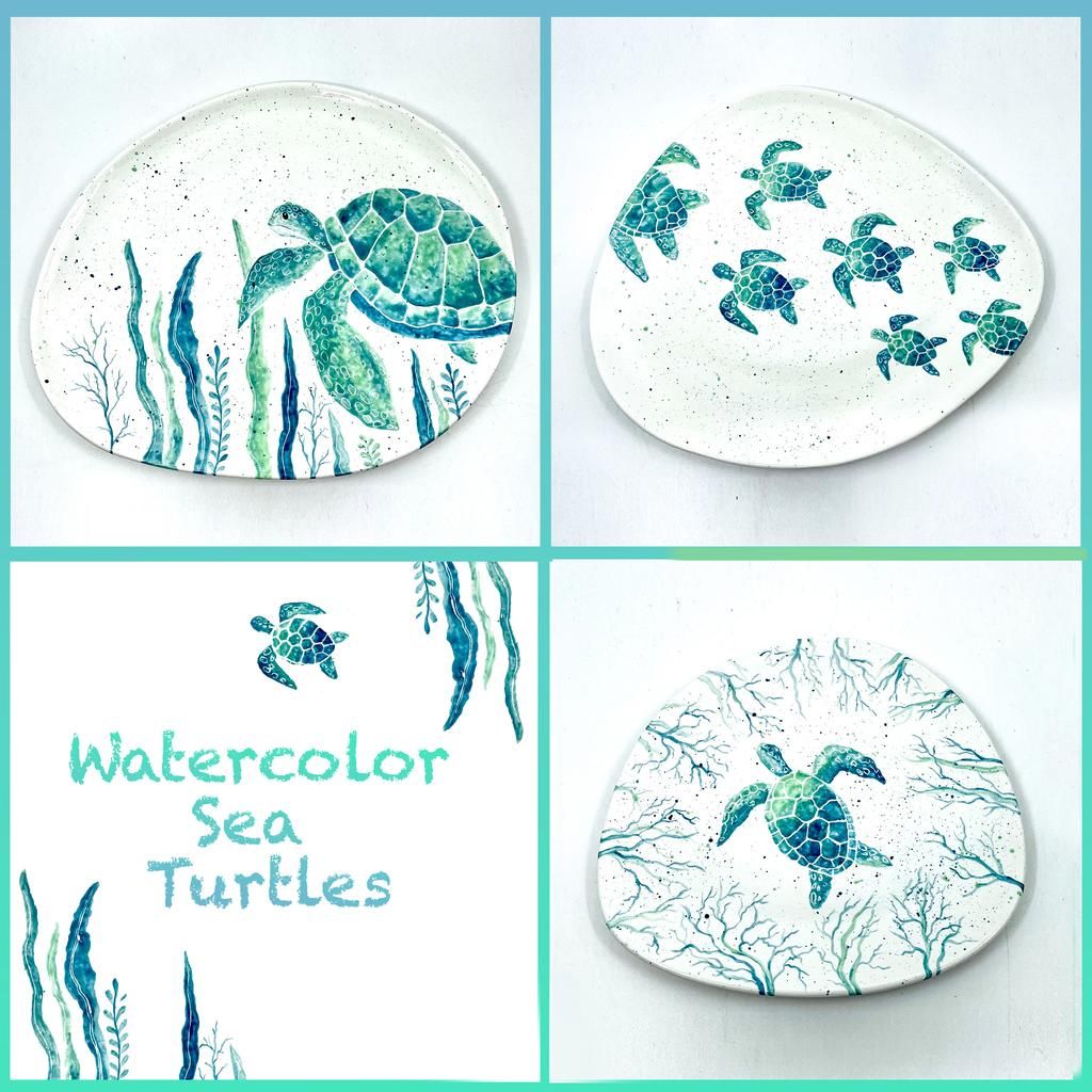 Watercolor Sea Turtle Plates