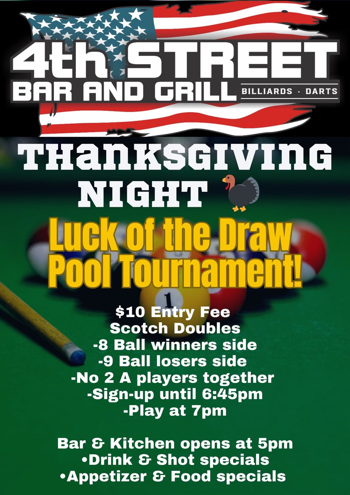 Thanksgiving Night Pool Tournament! \ud83e\udd83 