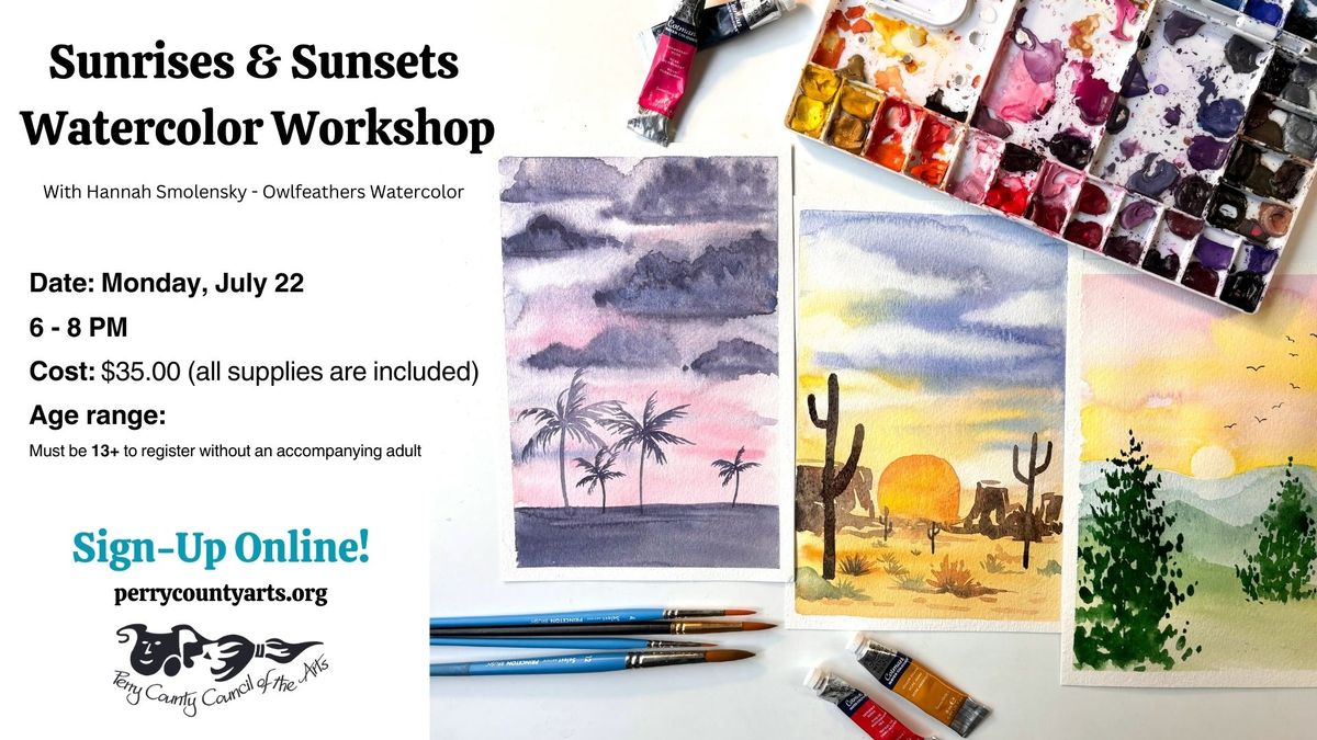 Sunrises & Sunsets Watercolor Workshop with Owlfeathers Watercolor