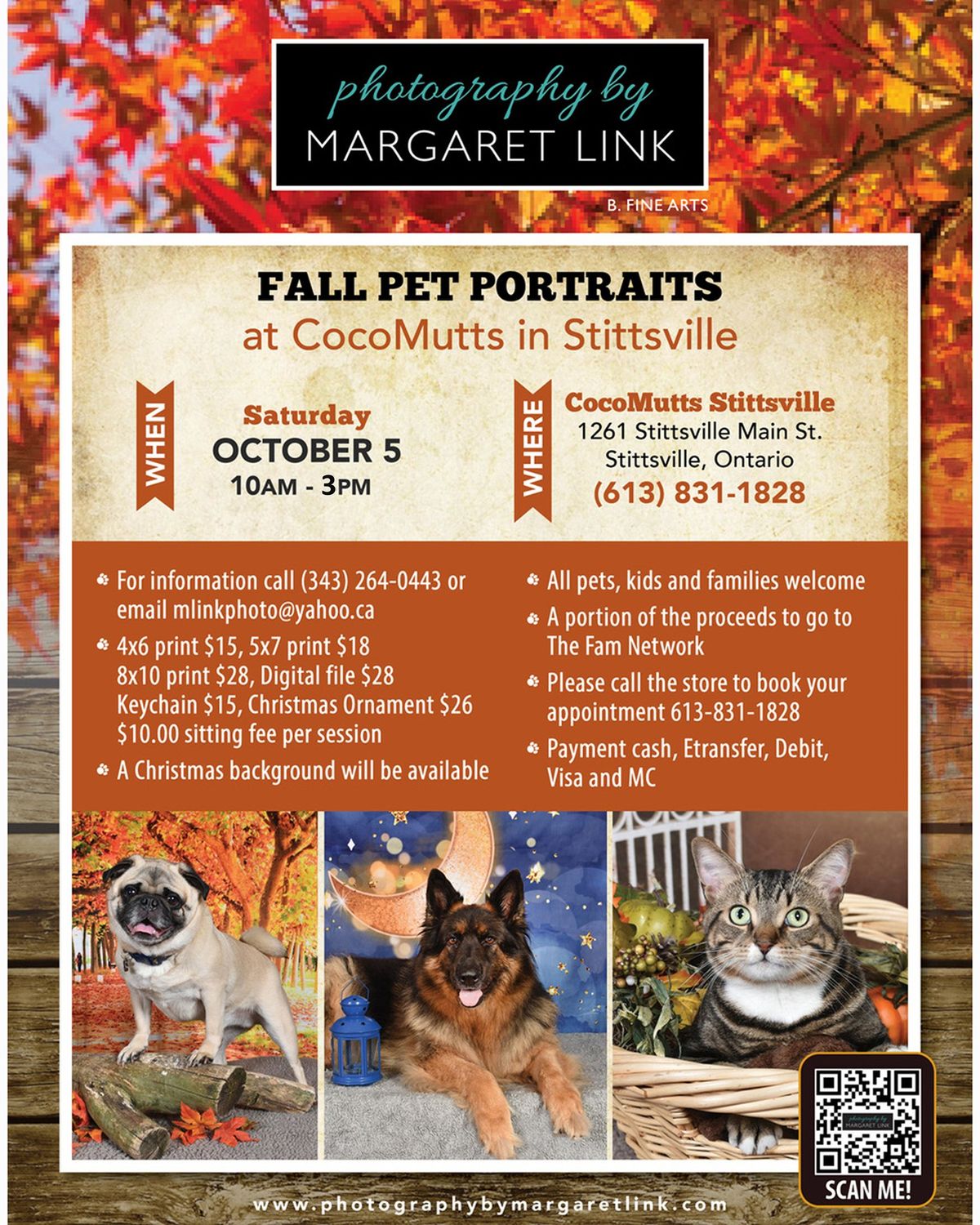 Fall Pet Portraits at CocoMutts Saturday October 5th 10-3 pm call store to book 613 831 1828