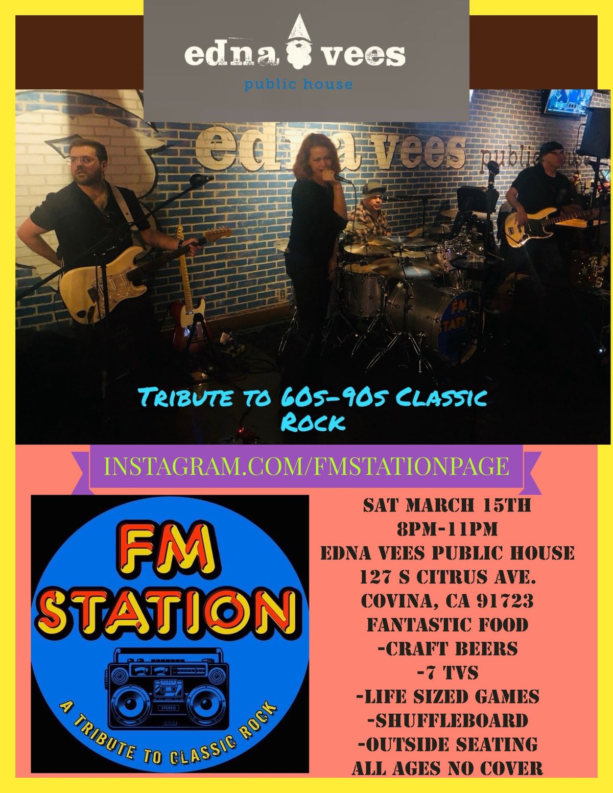 FM Station (A Tribute to Classic Rock) returns to Edna Vees Public House Covina, CA