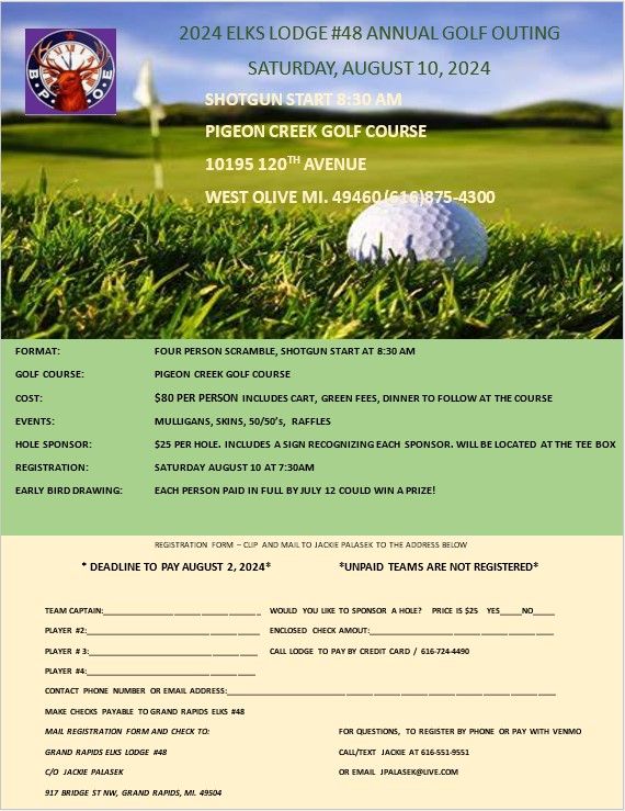 GRAND RAPIDS ELKS LODGE #48 GOLF OUTING *please note changes*