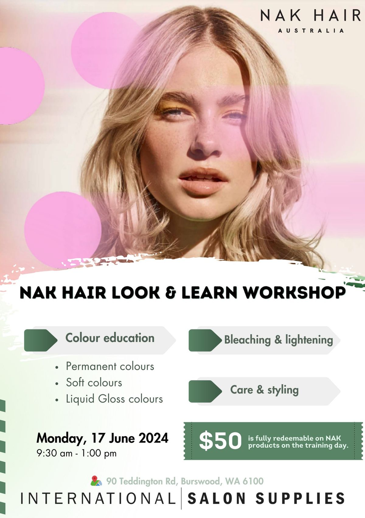 NAK HAIR \u2013 Look and Learn Workshop \u2013 Monday 17th June 9:30am-1pm