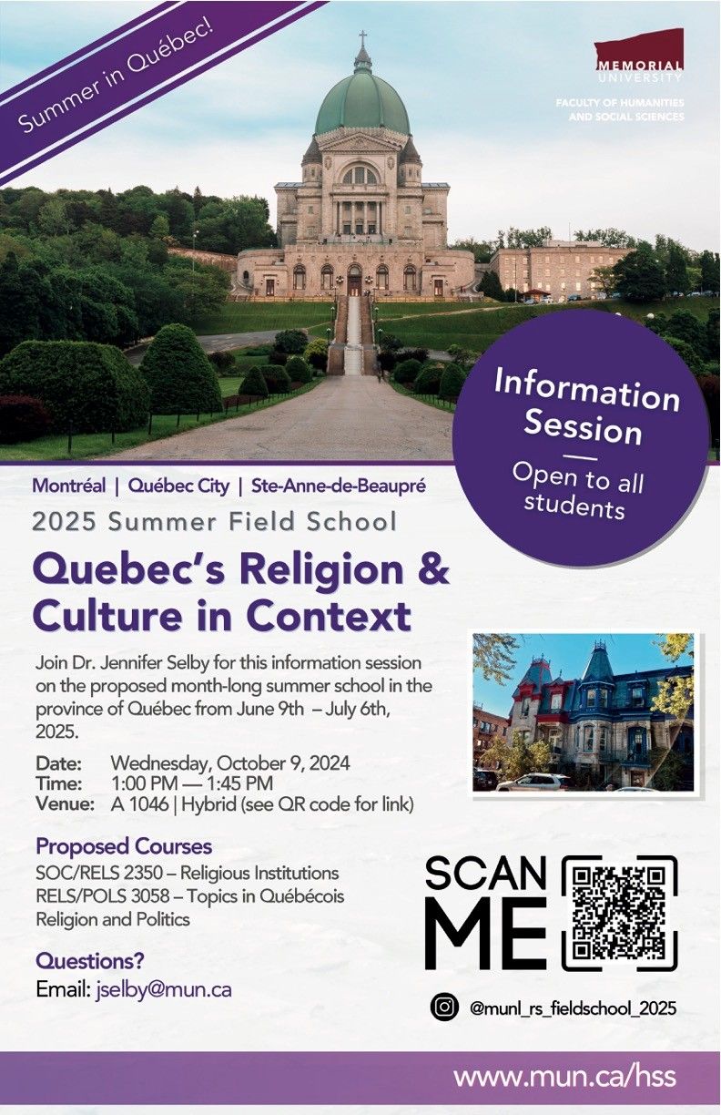 Information Session: Quebec Religion & Culture Summer 2025 Fieldschool 