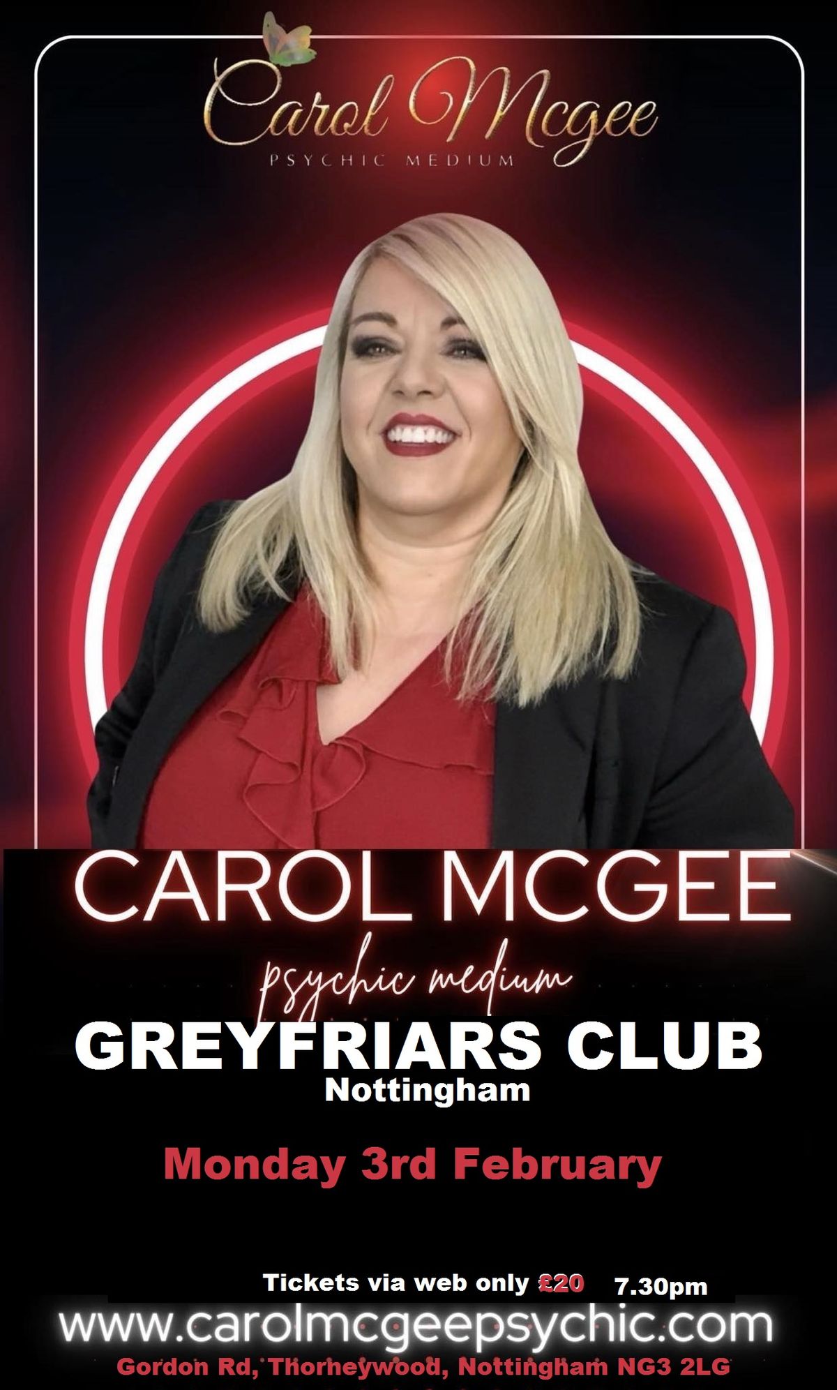 Carol McGee psychic medium Live at Greyfriars Club Nottingham. 3rd Feb