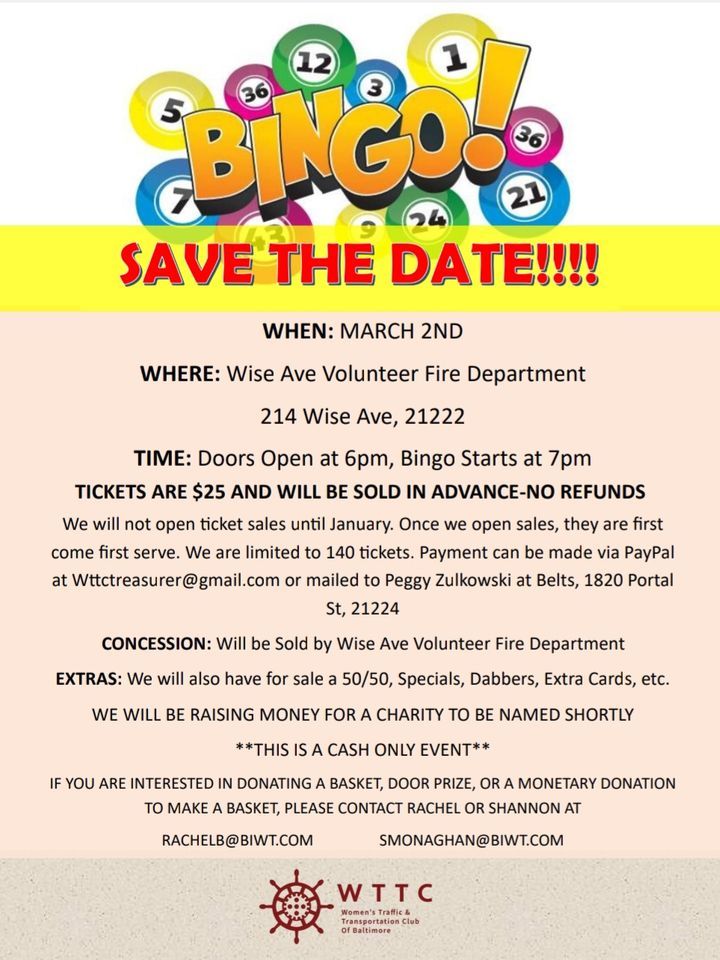 BINGO, Wise Avenue Volunteer Fire Department, Dundalk, Maryland