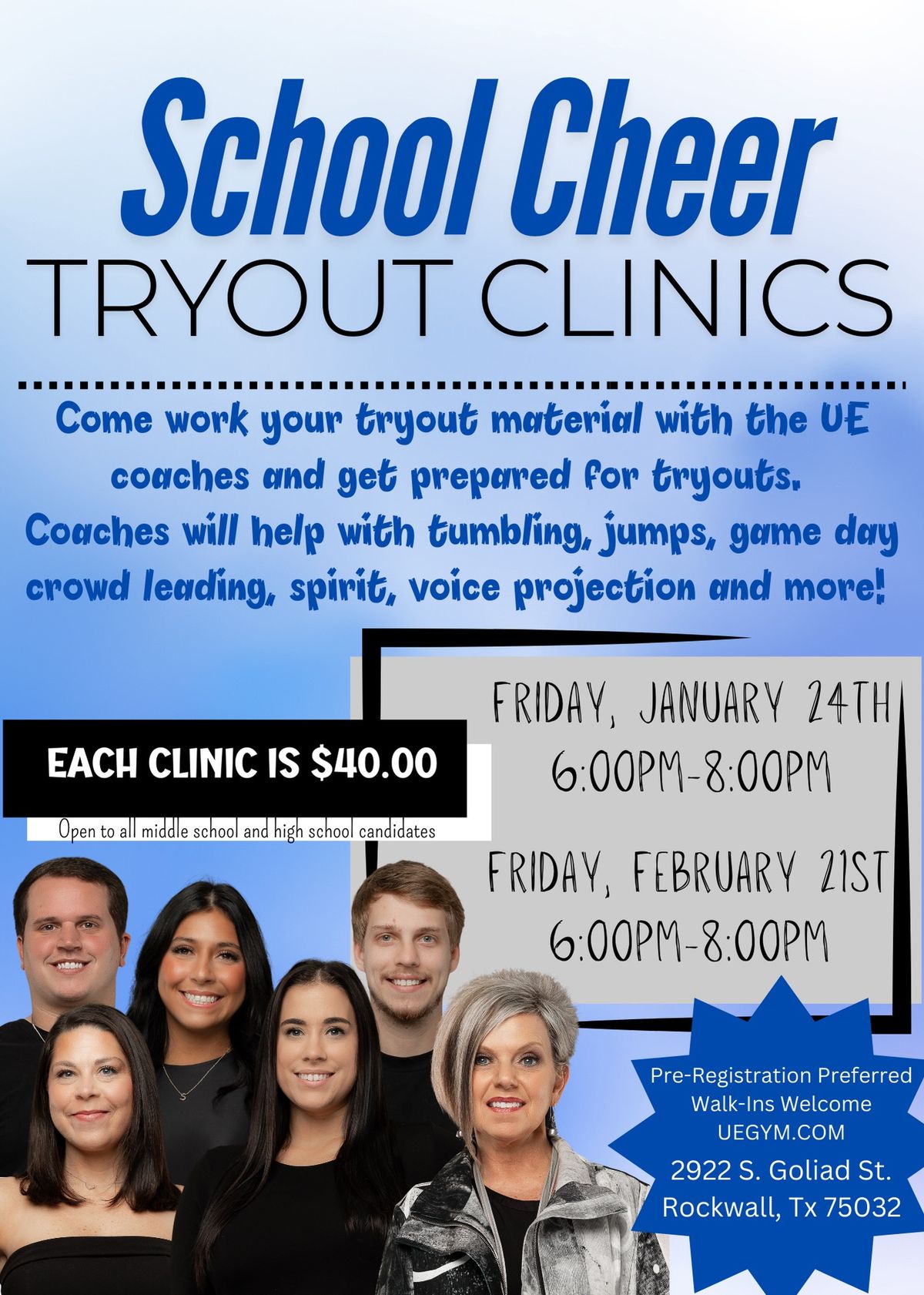 SCHOOL CHEER TRYOUT CLINIC