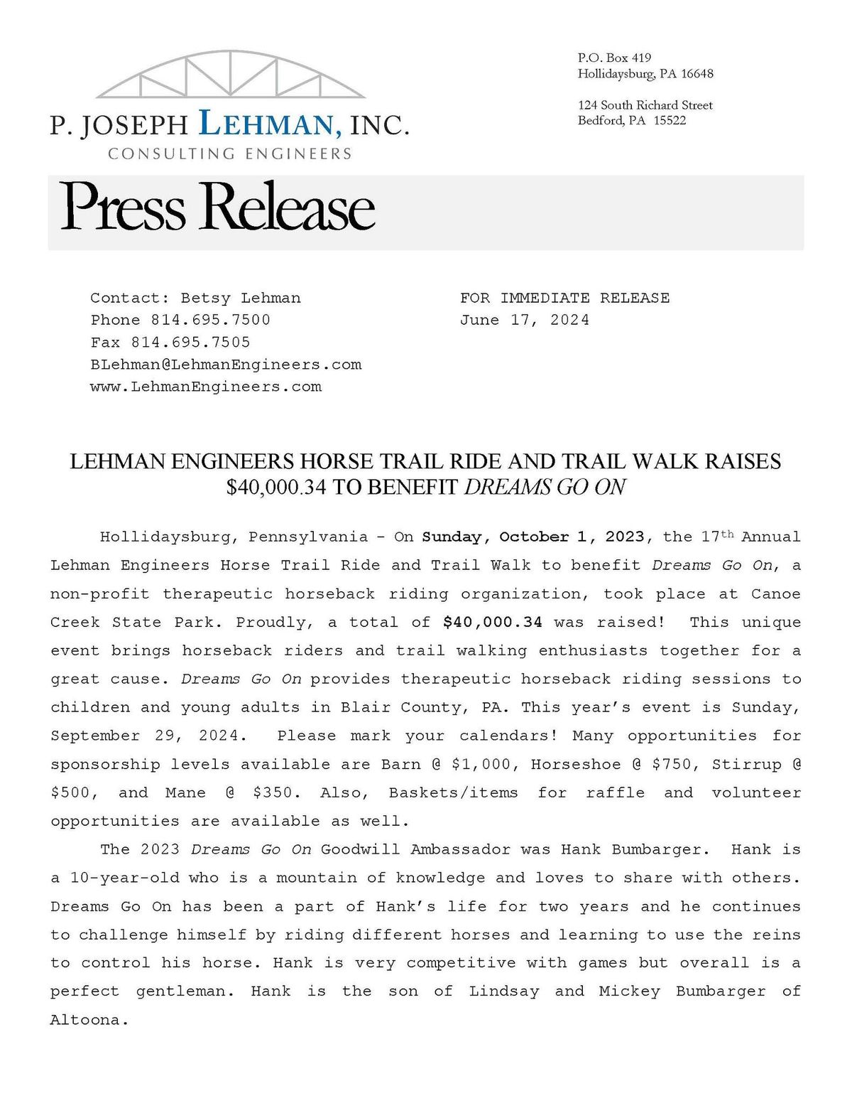 18th Annual Lehman's Horse Trail Ride and Trail Walk