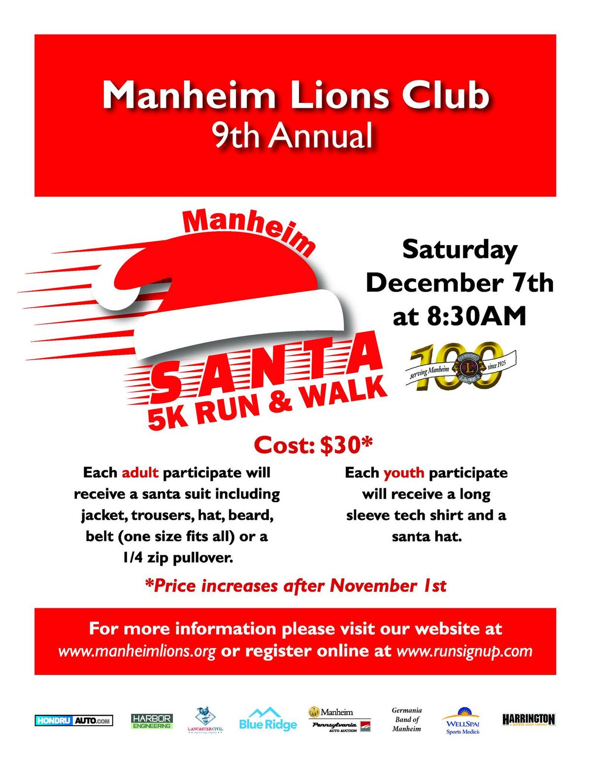 MANHEIM LIONS CLUB SANTA 5K RUN AND WALK