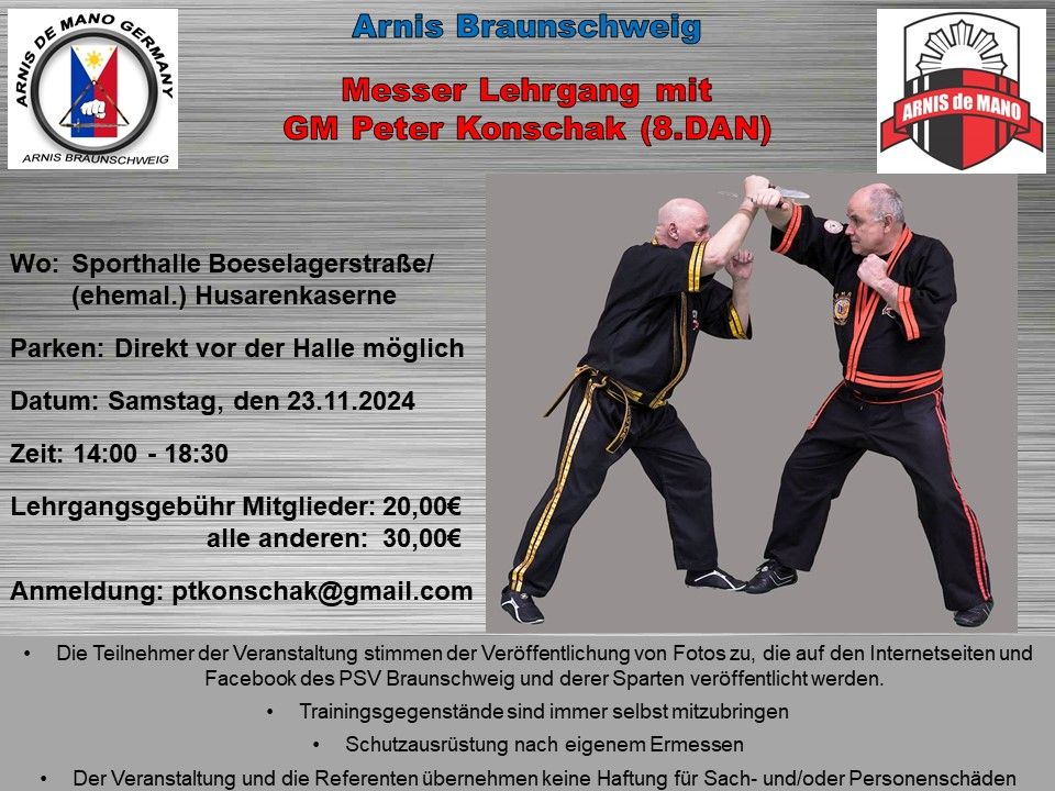 Messer Lehrgang mit Gro\u00dfmeister Peter Konschak (8. Dan)