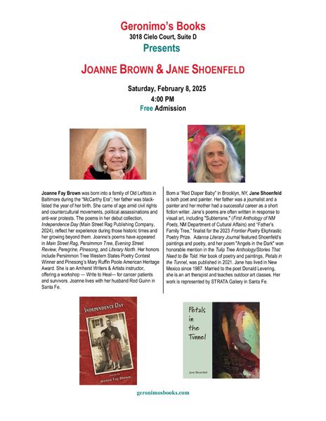 Poetry Reading with Jane Shoenfeld and Joanne Brown 