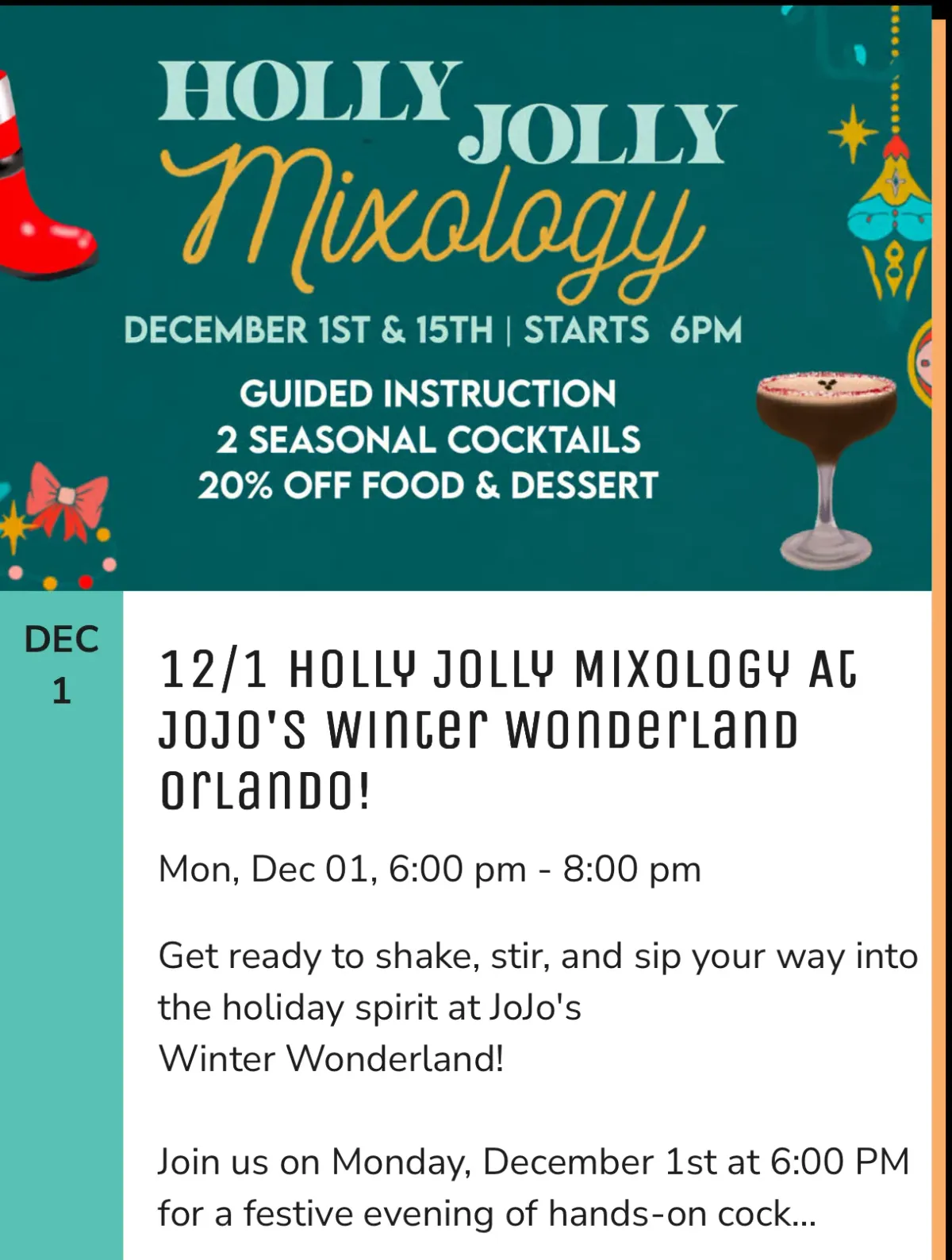 Holly Jolly Mixology at Jojos Shake Bar