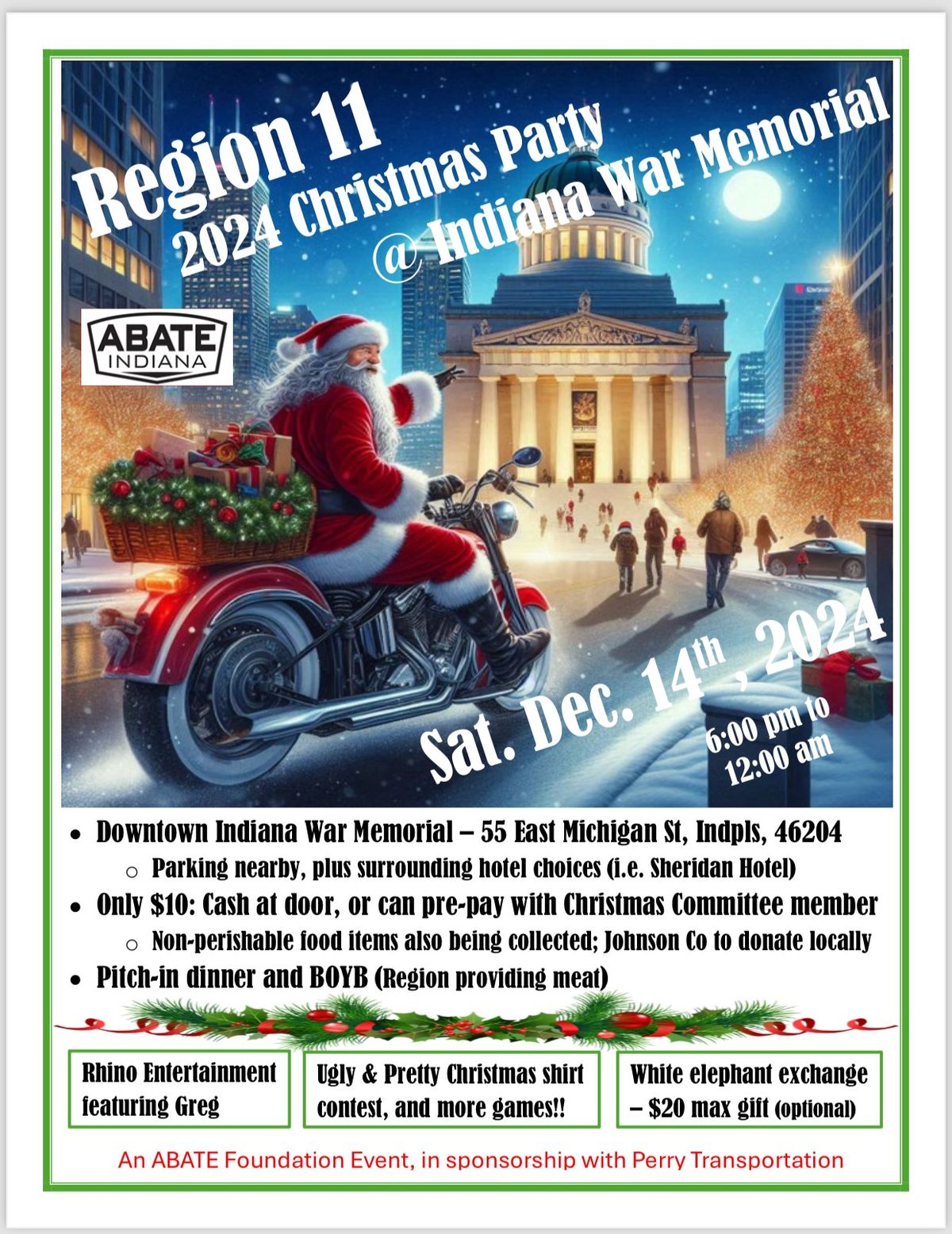 ABATE REGION 11 2024 CHRISTMAS PARTY @ INDIANA WAR MEMORIAL