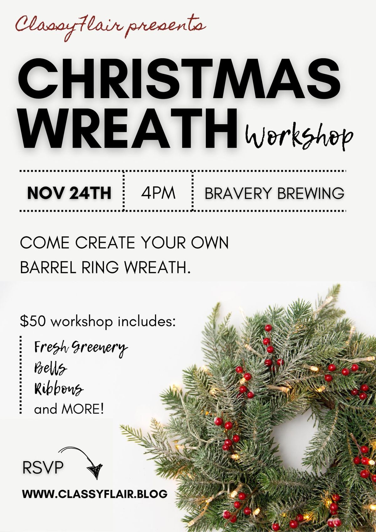 Christmas Wreath DIY workshop @ Bravery Brewing