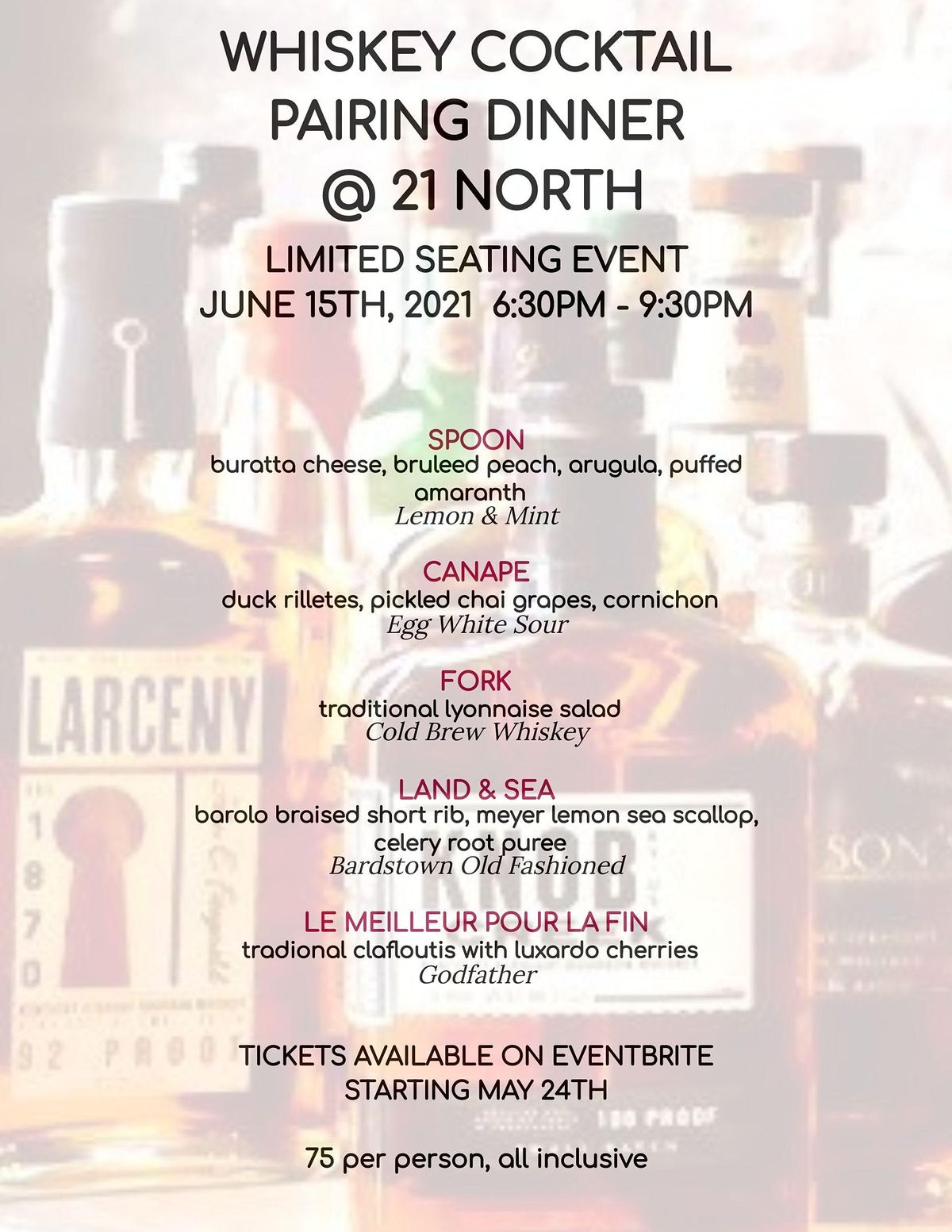 Whiskey Pairing Dinner @21 North!