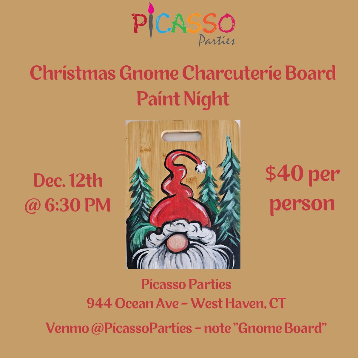 Christmas Gnome Charcuterie Board Paint Night