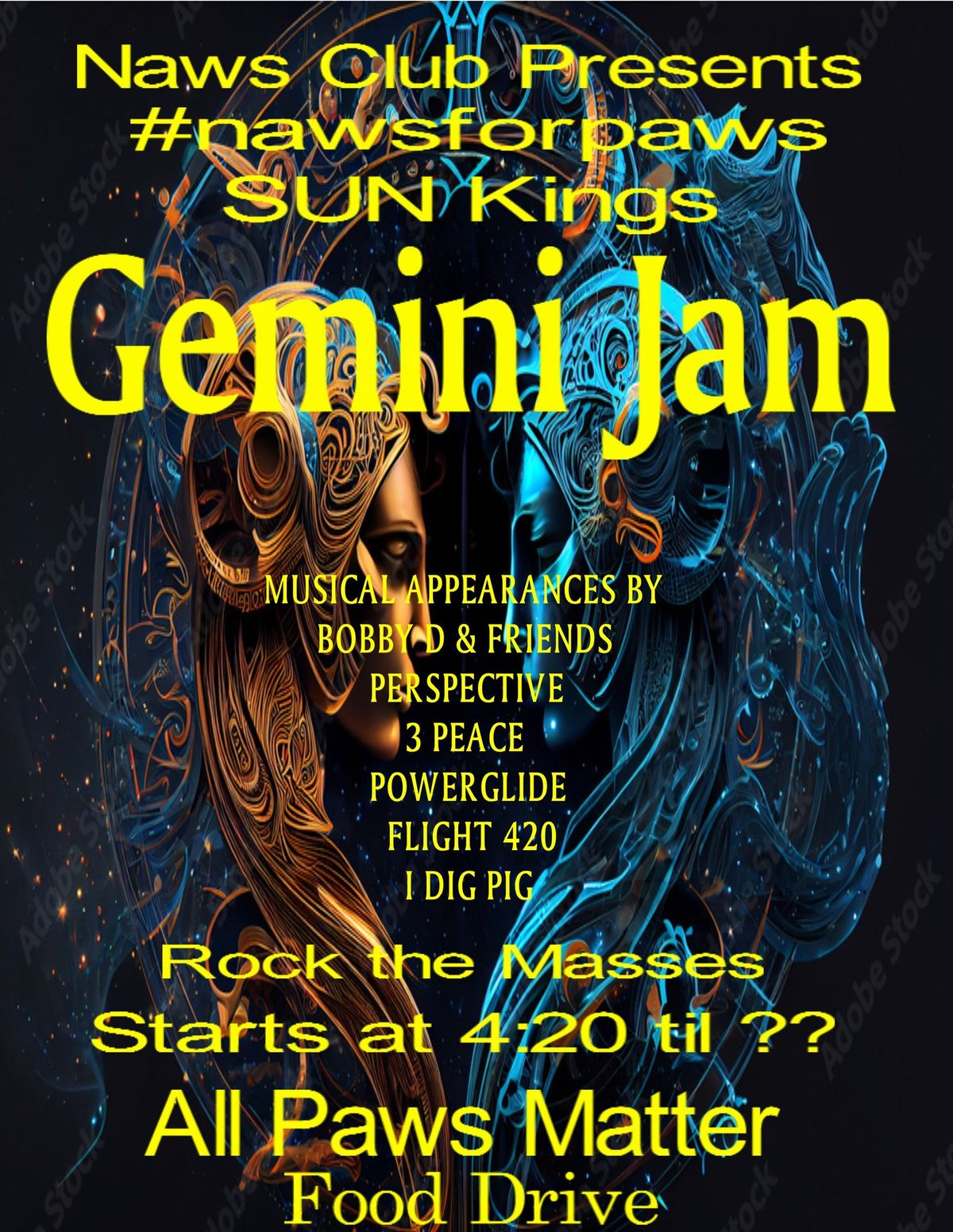 Naws Club & SUN King's \/ Gemini Jam! All Paws Matter Food Drive