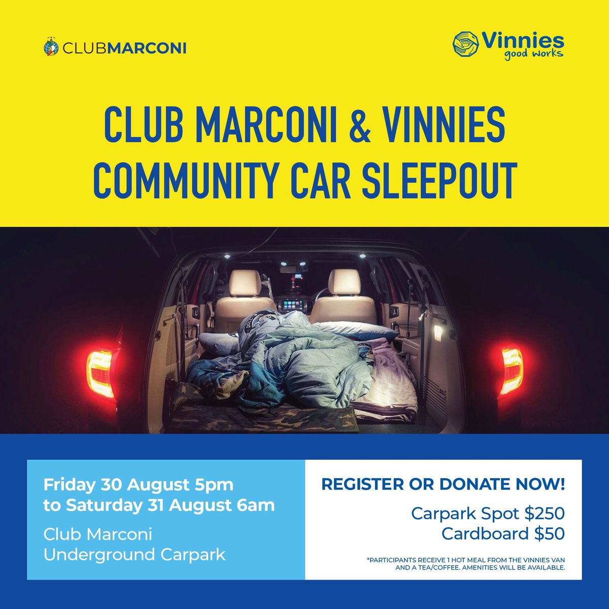 Club Marconi & Vinnies Community Car Sleepout