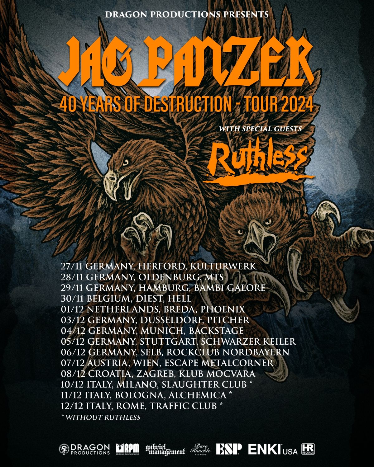 JAG PANZER (US) - 40 Years of Destruction Tour 2024