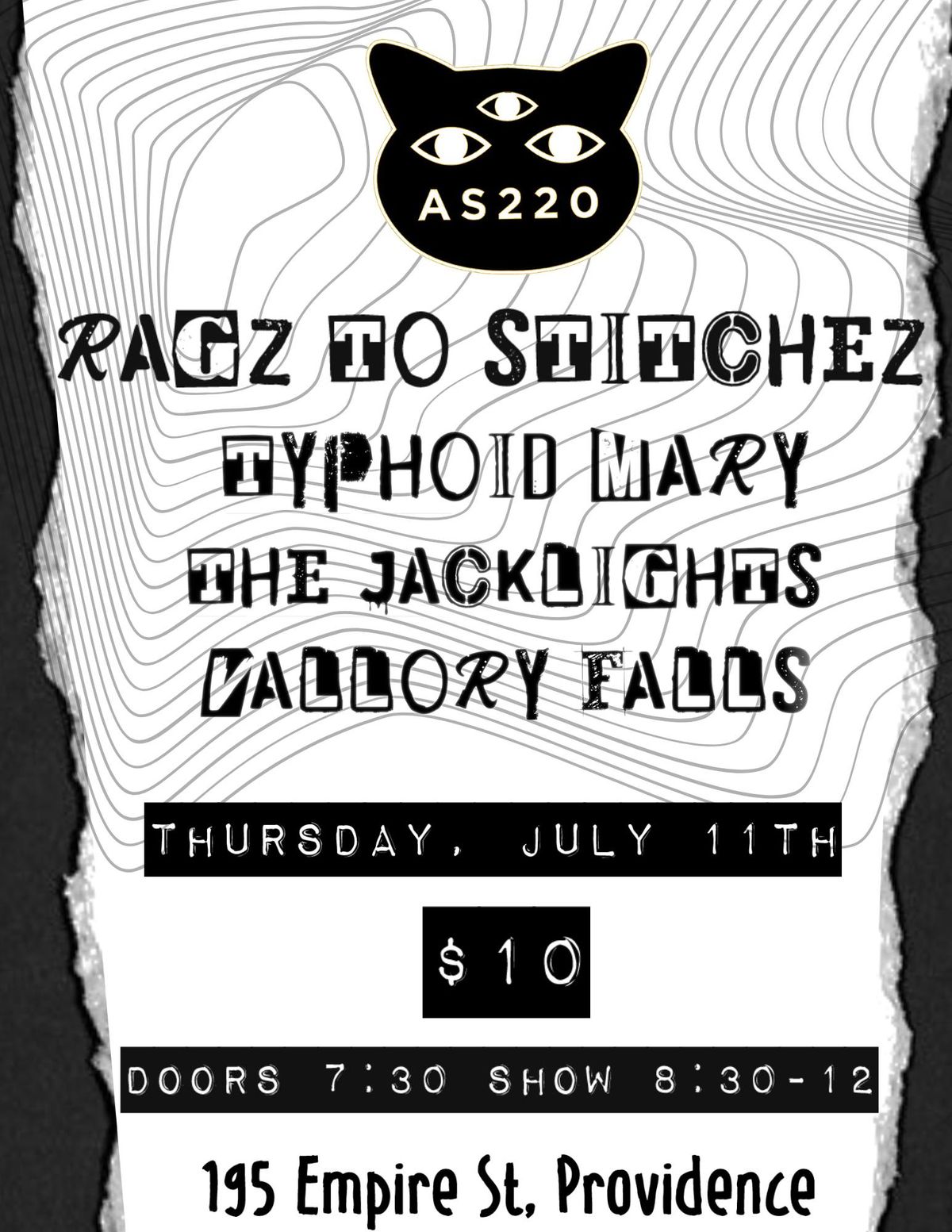 Ragz to Stitchez, Typhoid Mary, The Jacklights, and Vallory Falls at AS220!!!