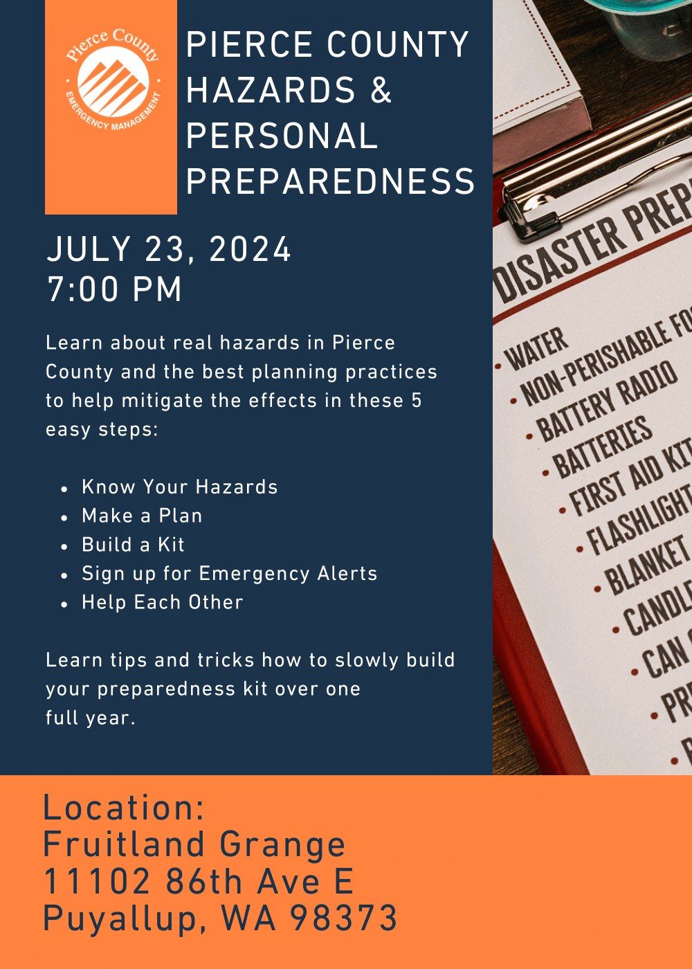 Emergency Preparedness Class - Presented by Pierce County