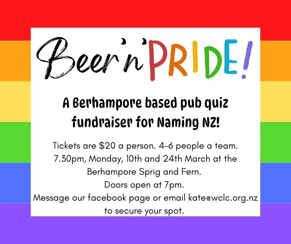 Beer'n'Pride - a Naming NZ Quiz fundraiser (10 March)